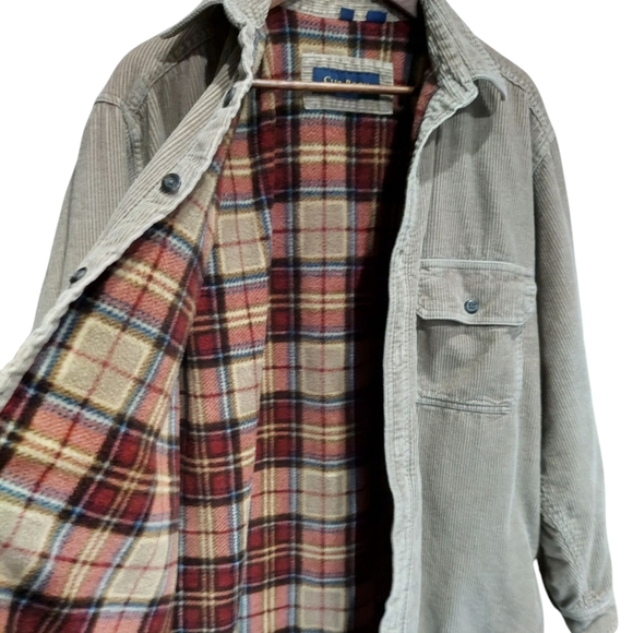 Corduroy Plaid Lined Men's Jacket Tan XL - Picture 2 of 6